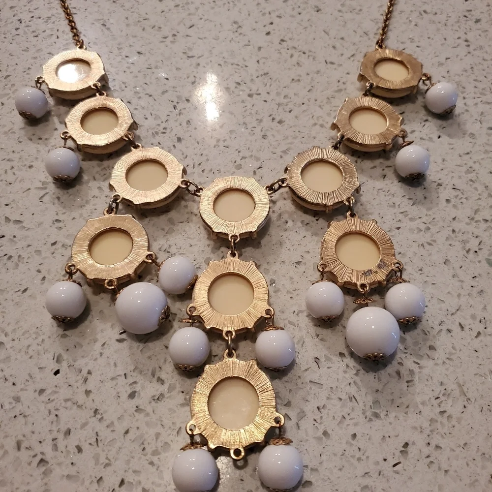 White Ivory Bubble Statement Necklace Long Bride Preppy Casual Work Neutral Y2K
